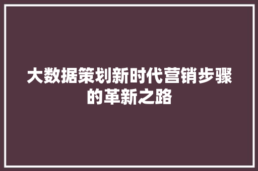 大数据策划新时代营销步骤的革新之路