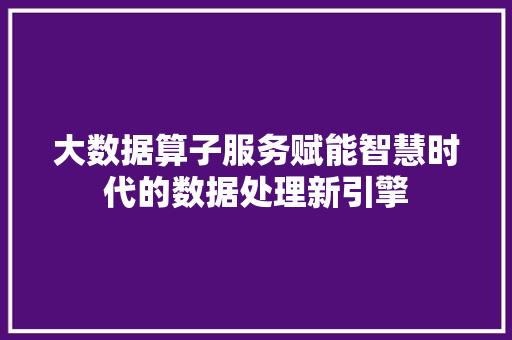 大数据算子服务赋能智慧时代的数据处理新引擎