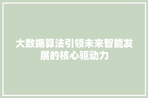 大数据算法引领未来智能发展的核心驱动力