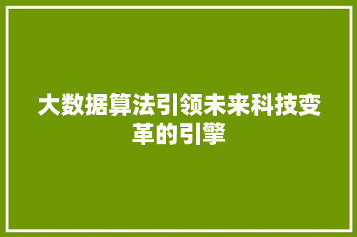 大数据算法引领未来科技变革的引擎