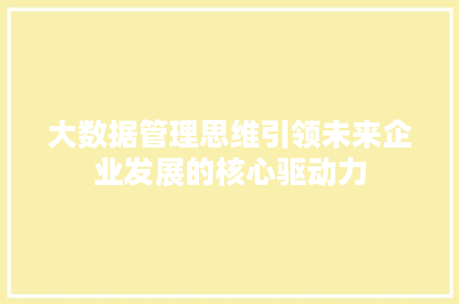 大数据管理思维引领未来企业发展的核心驱动力