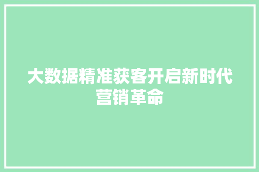 大数据精准获客开启新时代营销革命