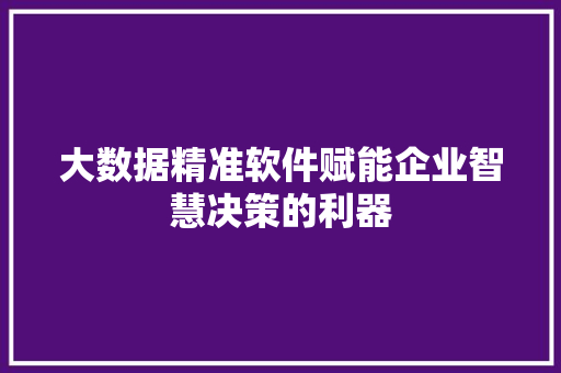 大数据精准软件赋能企业智慧决策的利器