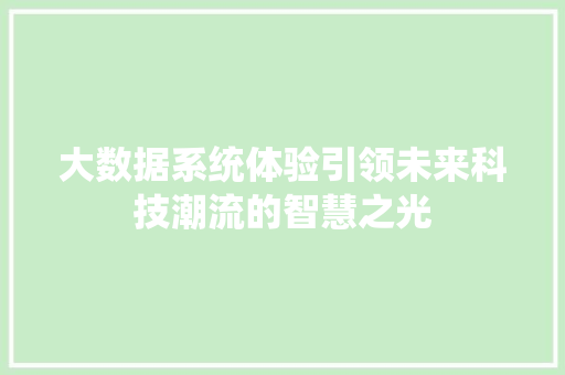 大数据系统体验引领未来科技潮流的智慧之光