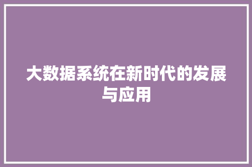 大数据系统在新时代的发展与应用