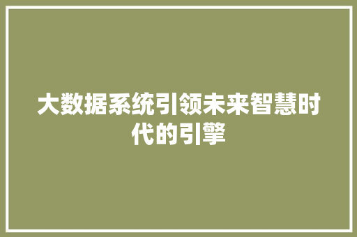 大数据系统引领未来智慧时代的引擎