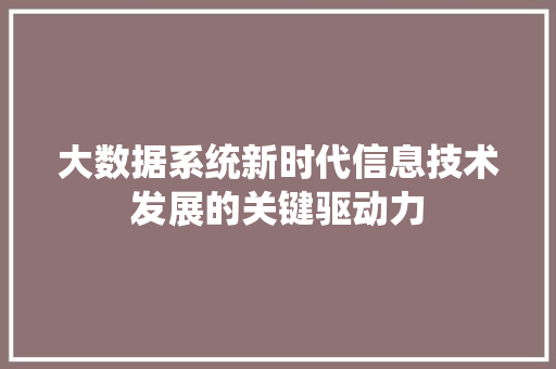 大数据系统新时代信息技术发展的关键驱动力