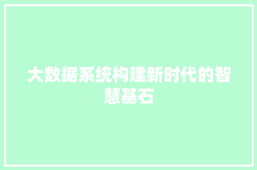大数据系统构建新时代的智慧基石