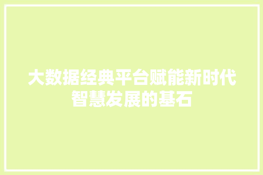 大数据经典平台赋能新时代智慧发展的基石