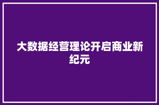大数据经营理论开启商业新纪元 建站教程