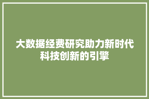 大数据经费研究助力新时代科技创新的引擎