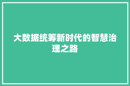 大数据统筹新时代的智慧治理之路
