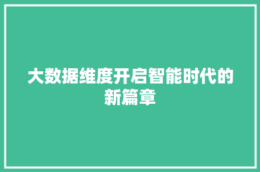 大数据维度开启智能时代的新篇章