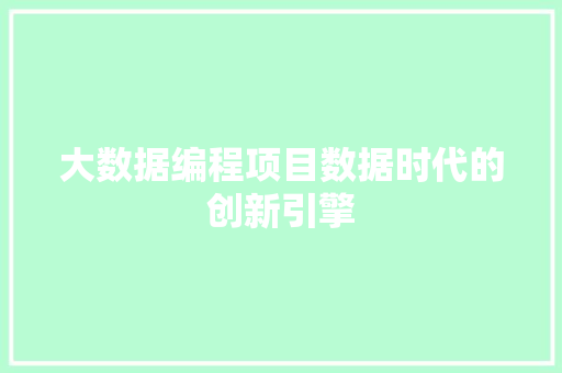 大数据编程项目数据时代的创新引擎