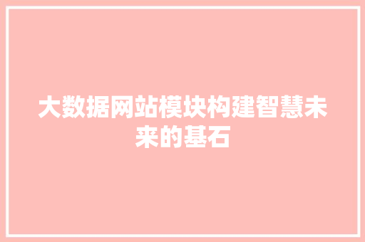 大数据网站模块构建智慧未来的基石