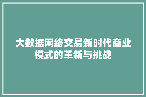 大数据网络交易新时代商业模式的革新与挑战