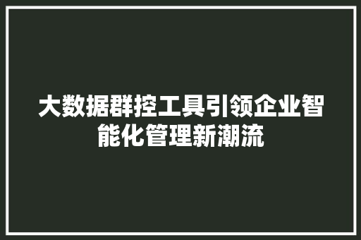 大数据群控工具引领企业智能化管理新潮流