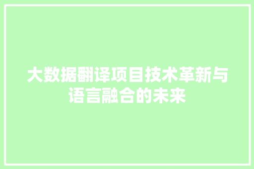 大数据翻译项目技术革新与语言融合的未来