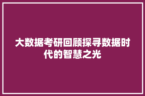 大数据考研回顾探寻数据时代的智慧之光