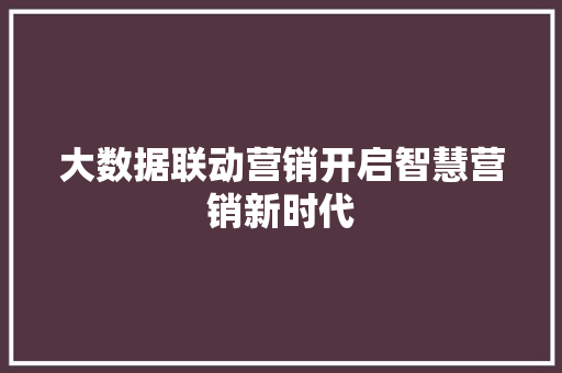 大数据联动营销开启智慧营销新时代