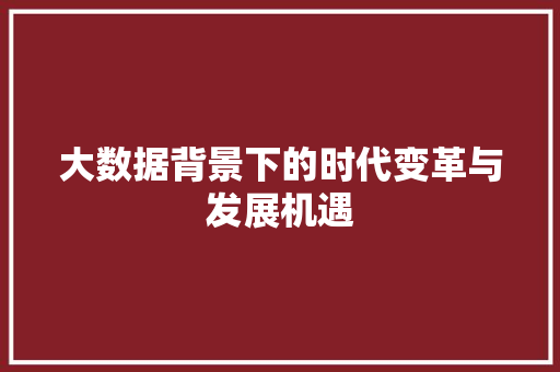 大数据背景下的时代变革与发展机遇