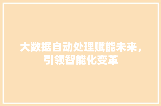 大数据自动处理赋能未来，引领智能化变革