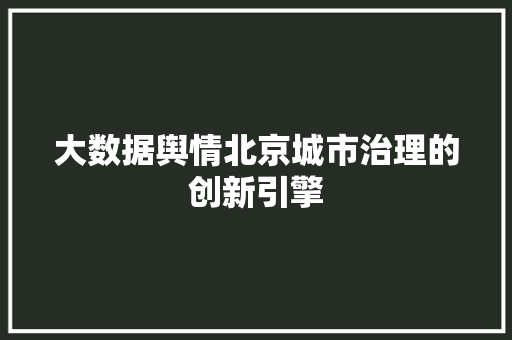 大数据舆情北京城市治理的创新引擎
