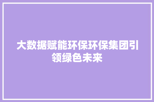大数据赋能环保环保集团引领绿色未来