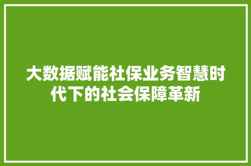 大数据赋能社保业务智慧时代下的社会保障革新