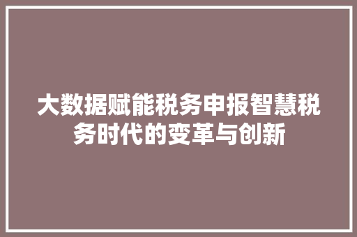 大数据赋能税务申报智慧税务时代的变革与创新
