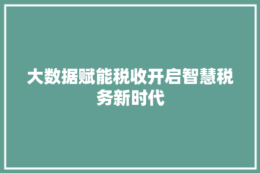 大数据赋能税收开启智慧税务新时代