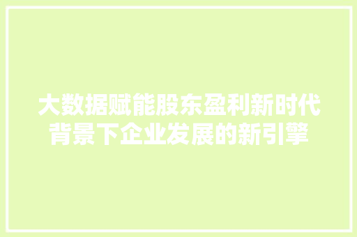 大数据赋能股东盈利新时代背景下企业发展的新引擎