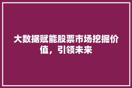 大数据赋能股票市场挖掘价值，引领未来