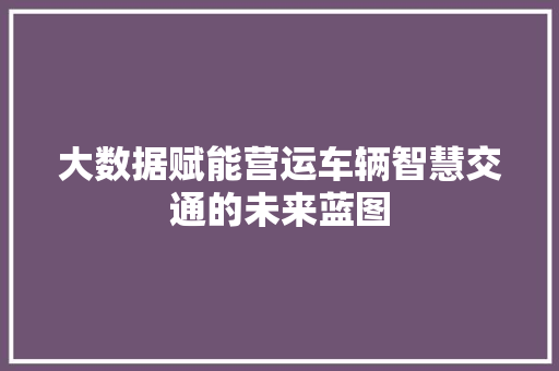 大数据赋能营运车辆智慧交通的未来蓝图