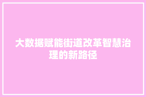 大数据赋能街道改革智慧治理的新路径
