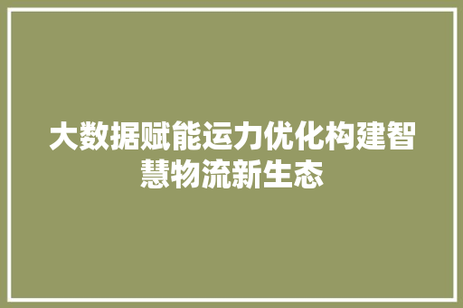 大数据赋能运力优化构建智慧物流新生态