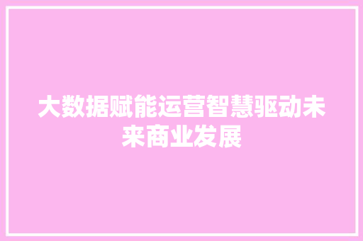 大数据赋能运营智慧驱动未来商业发展