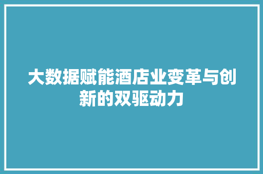 大数据赋能酒店业变革与创新的双驱动力