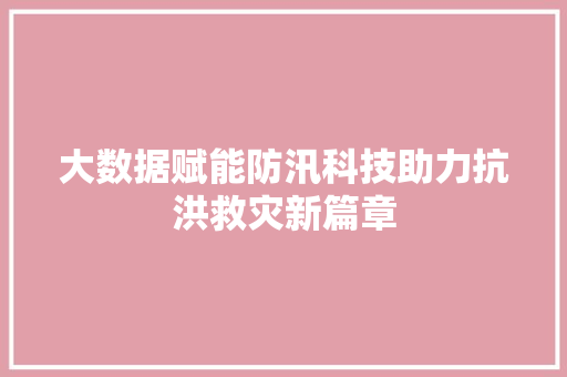 大数据赋能防汛科技助力抗洪救灾新篇章