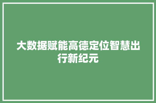 大数据赋能高德定位智慧出行新纪元