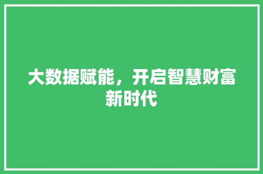 大数据赋能，开启智慧财富新时代