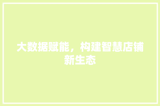 大数据赋能，构建智慧店铺新生态