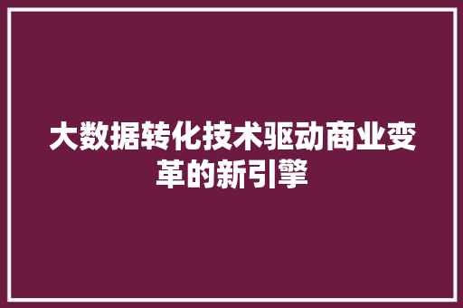 大数据转化技术驱动商业变革的新引擎