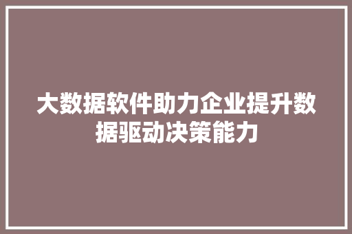 大数据软件助力企业提升数据驱动决策能力