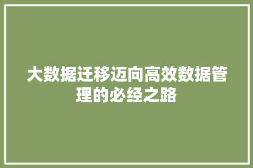 大数据迁移迈向高效数据管理的必经之路