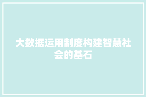 大数据运用制度构建智慧社会的基石