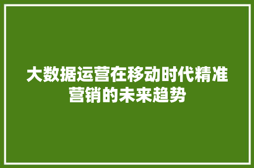 大数据运营在移动时代精准营销的未来趋势