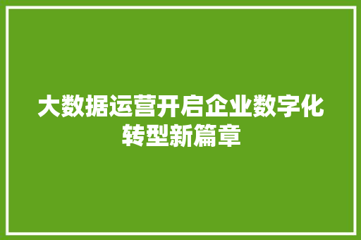 大数据运营开启企业数字化转型新篇章