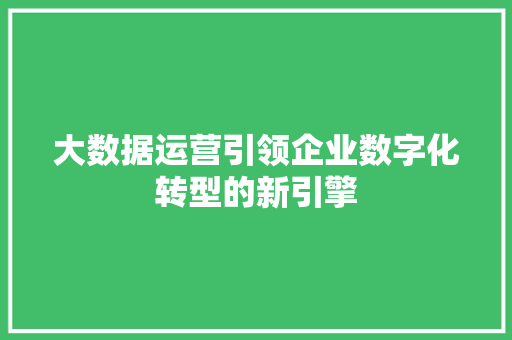 大数据运营引领企业数字化转型的新引擎