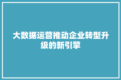 大数据运营推动企业转型升级的新引擎